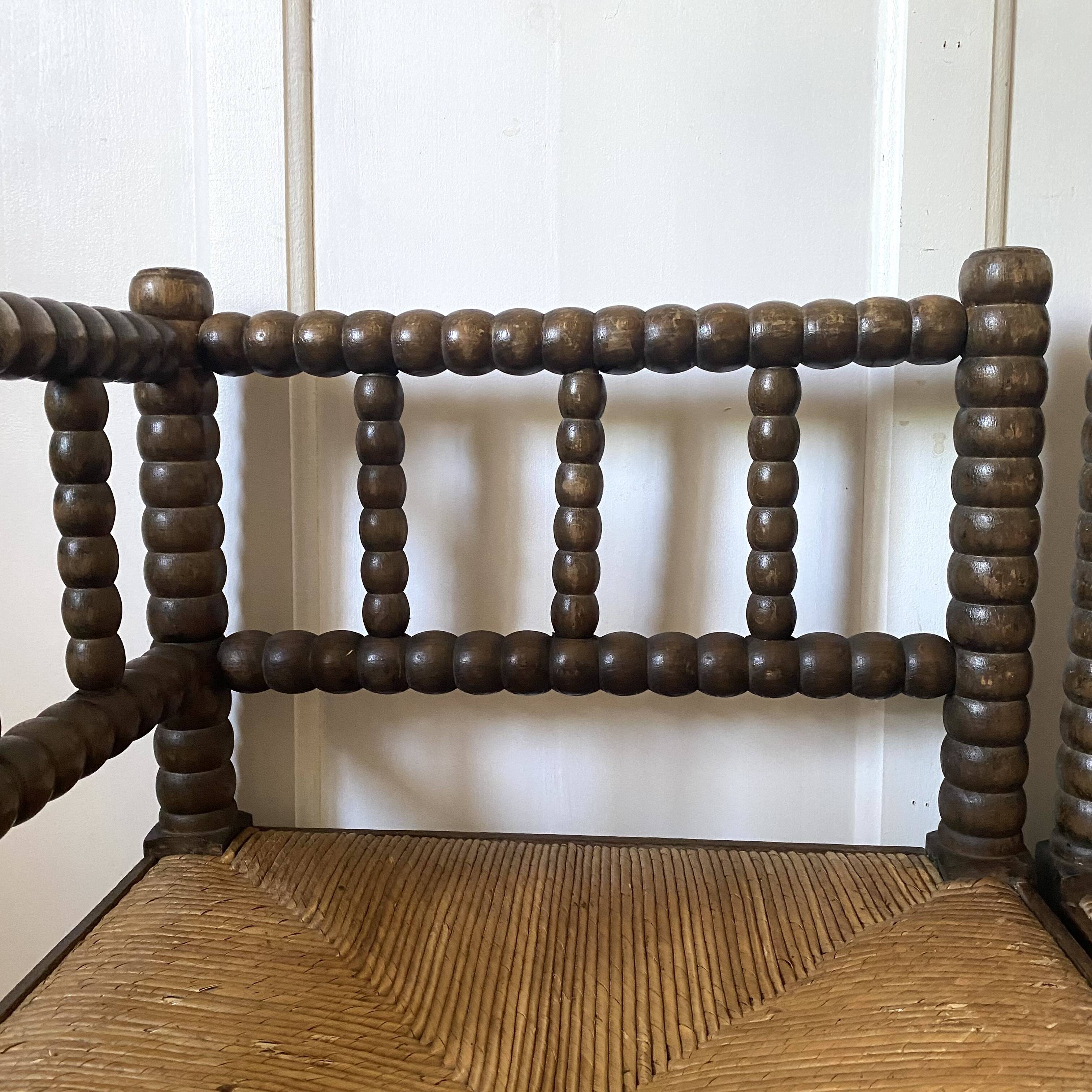 Pair of turned wood corner chairs, fireside chairs