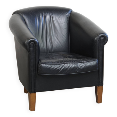 Fauteuil club de style anglais en cuir de vache noir