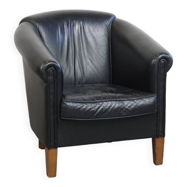 Fauteuil club de style anglais en cuir de vache noir