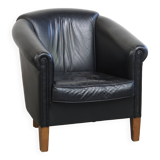 Black Cowhide Leather English-Style Club Chair