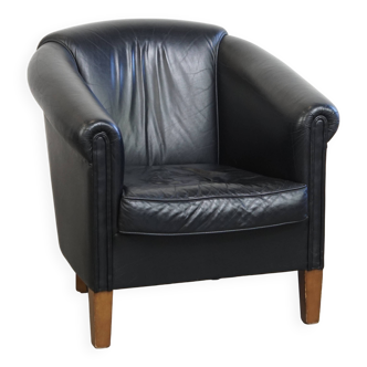 Black Cowhide Leather English-Style Club Chair