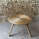 Ensemble table basse et fauteuils en roseau - années 50