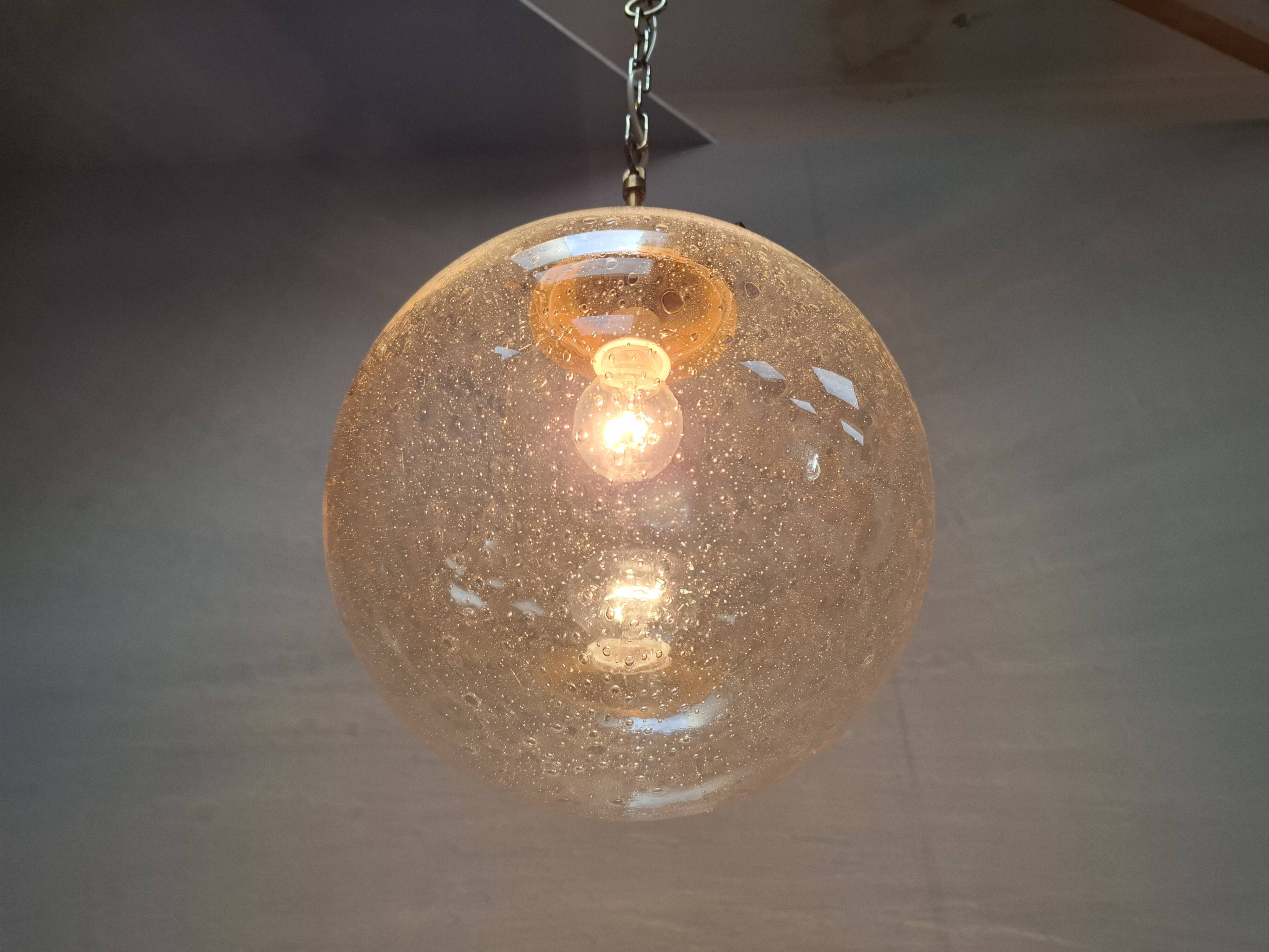 Midcentury Brass and Smoked Bubble Glass Pendant by Kamenický Šenov, 1960s