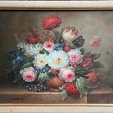 Tableau HSP "Bouquet de fleurs sur entablement" signé Ed. W. Kerling 1889-1953
