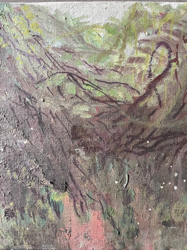 Tableau vintage années 70 paysage jardin