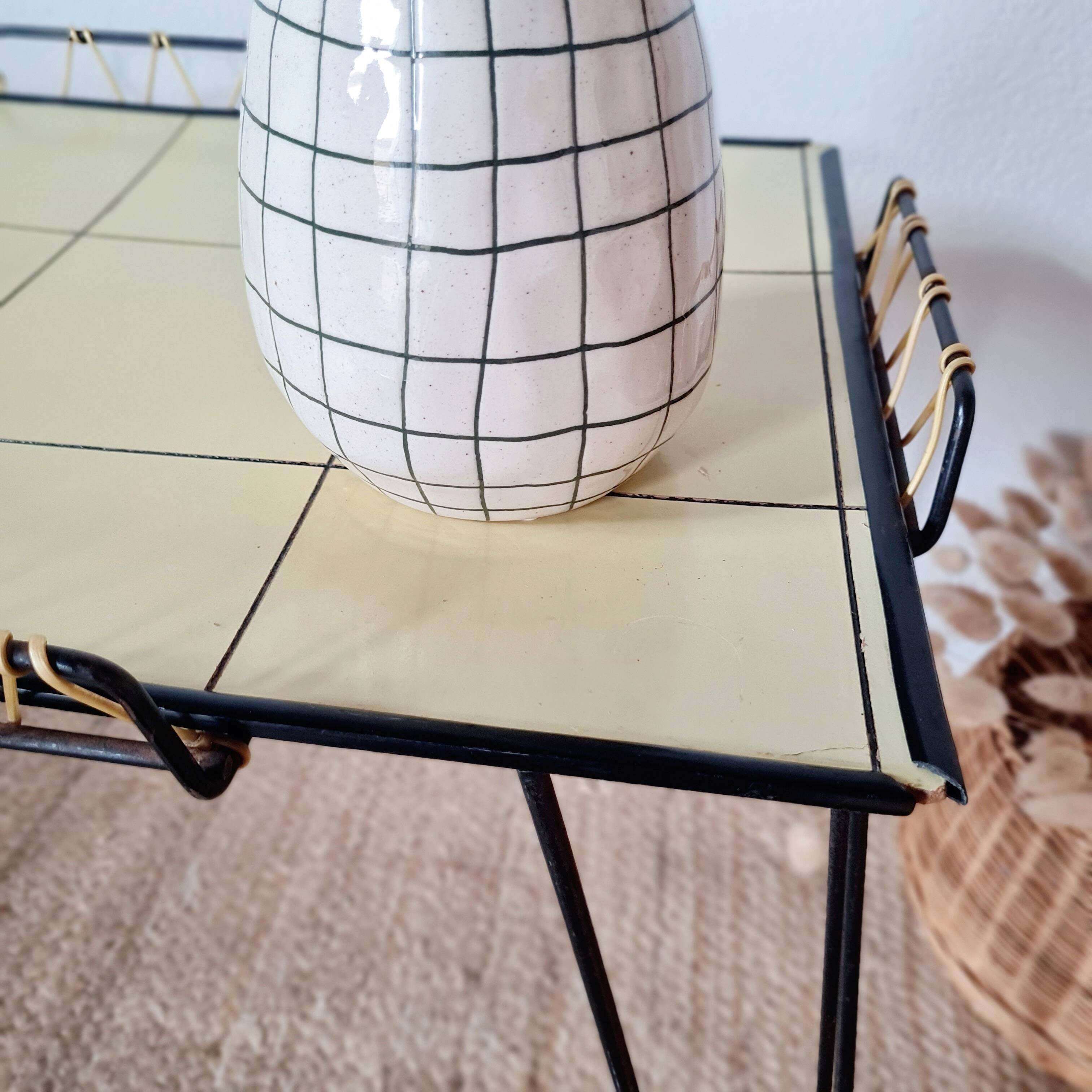 Black metal side table with scoubidou, 1950s