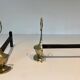 Pair of Bronze Chenets in Neoclassical Style in the Form of an Oil Lamp