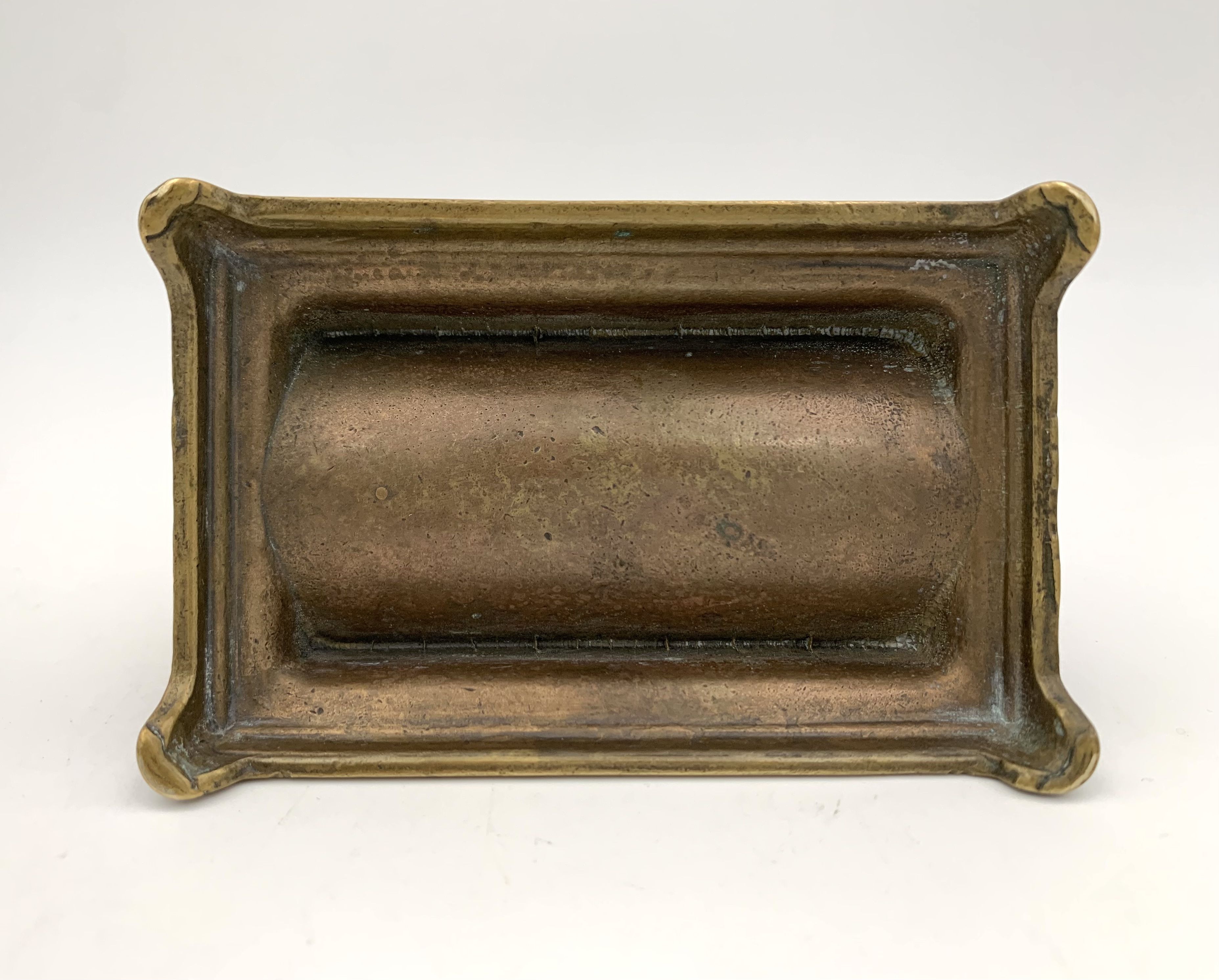 Old brass stamp box, floral decoration - twentieth century