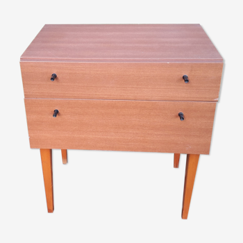 Teak veneer bedside table