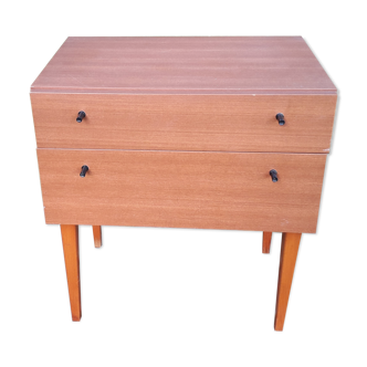 Teak veneer bedside table