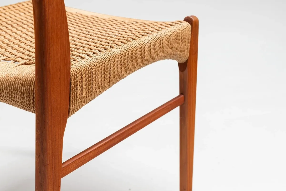 Arne Wahl Iversen set of six teak dining chairs Glyngore Denmark 1960