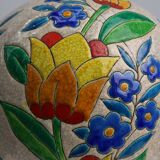 Vase Boch Keramis par Catteau, à décor floral polychrome, Belgique, années 1930