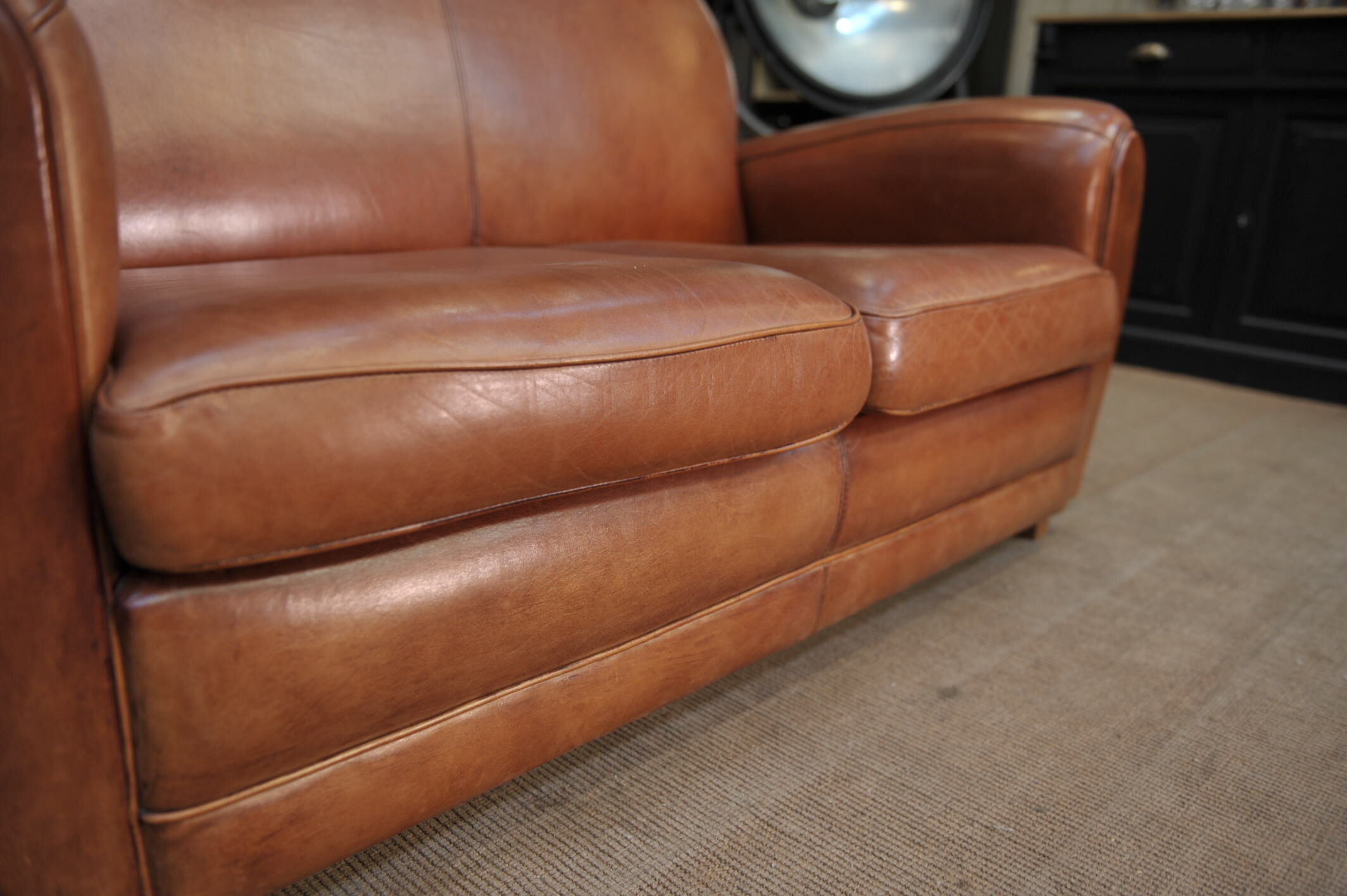 Vintage 3-seater leather club sofa