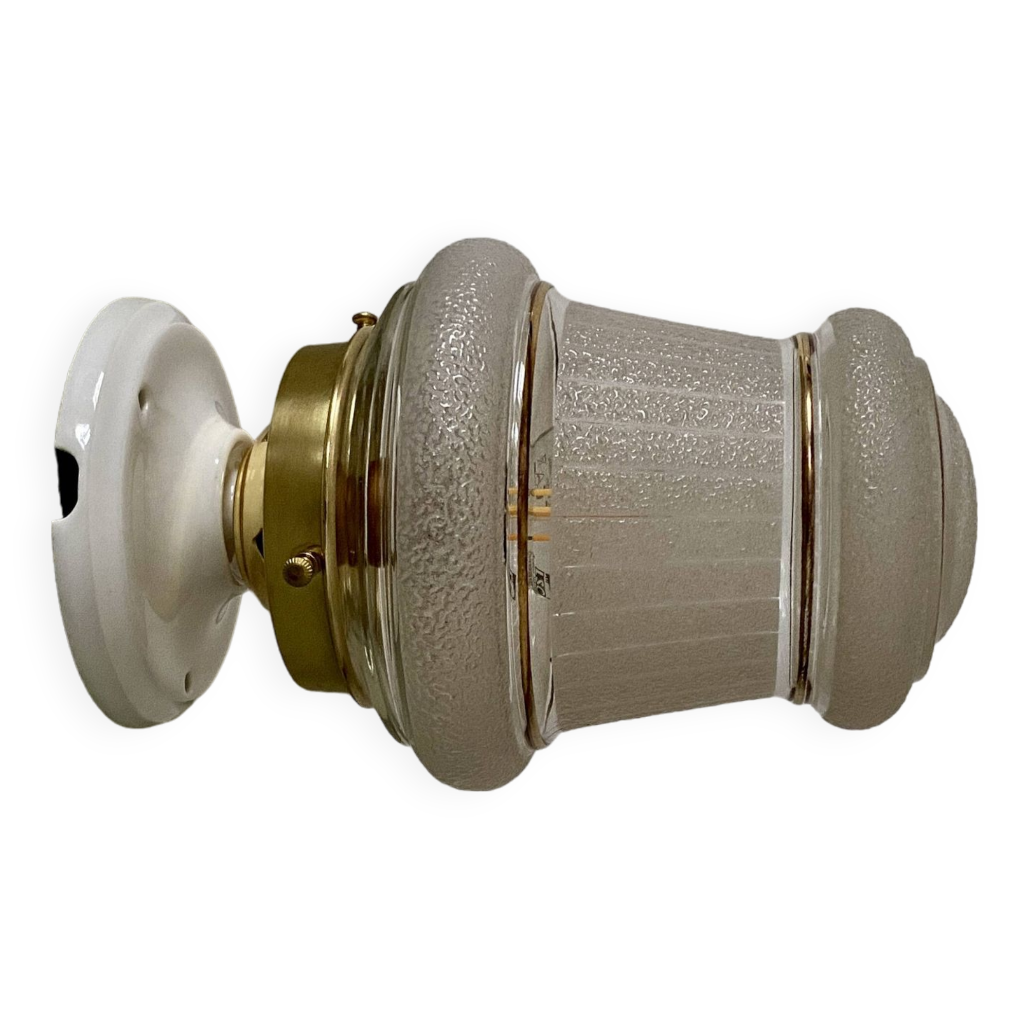 Vintage art deco globe wall or ceiling light in white and gold granite glass