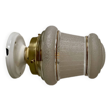 Vintage art deco globe wall or ceiling light in white and gold granite glass