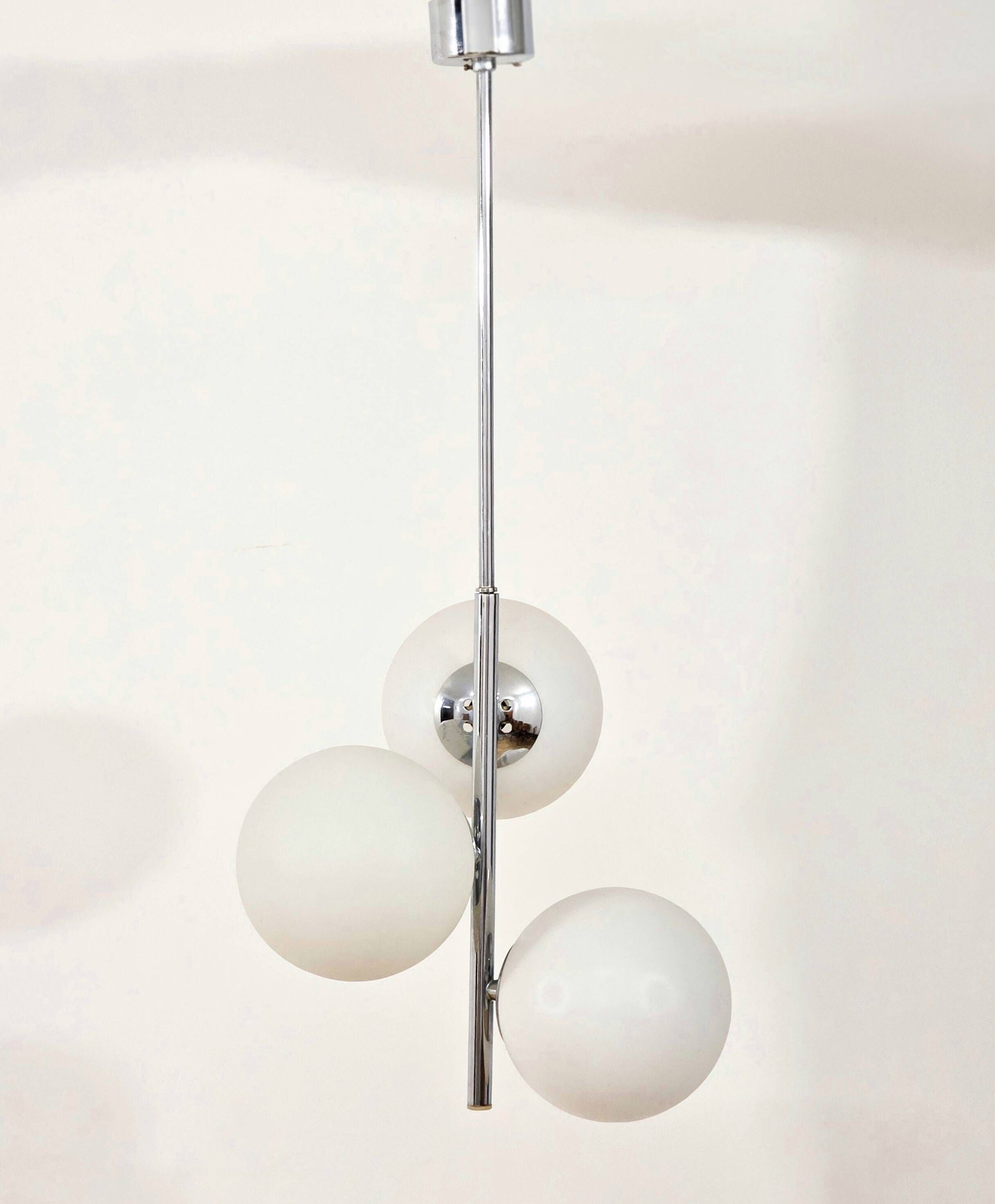 Chrome vintage chandelier with globes – 1970s modernist design