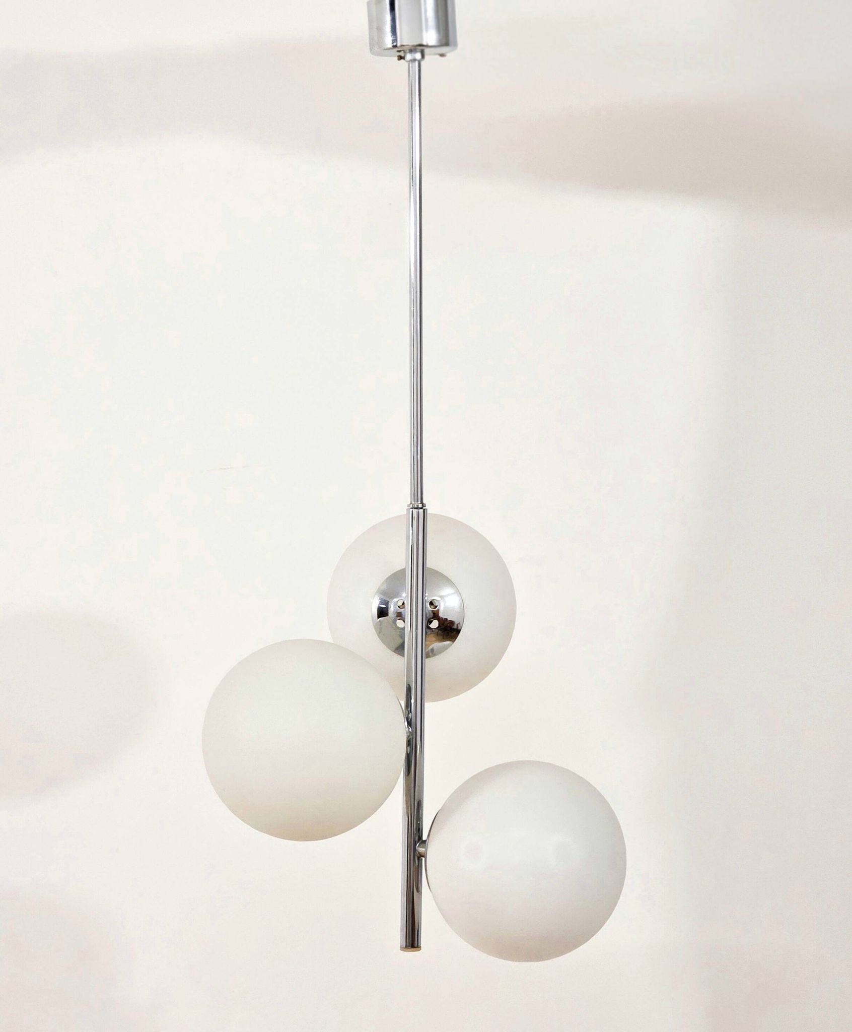 Chrome vintage chandelier with globes – 1970s modernist design