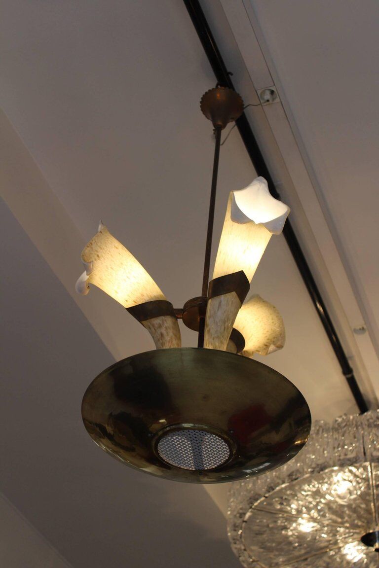 Italian chandelier with Cornucopias by Barovier Murano glass around 1960
