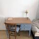 Blue wooden desk ready for its new life.