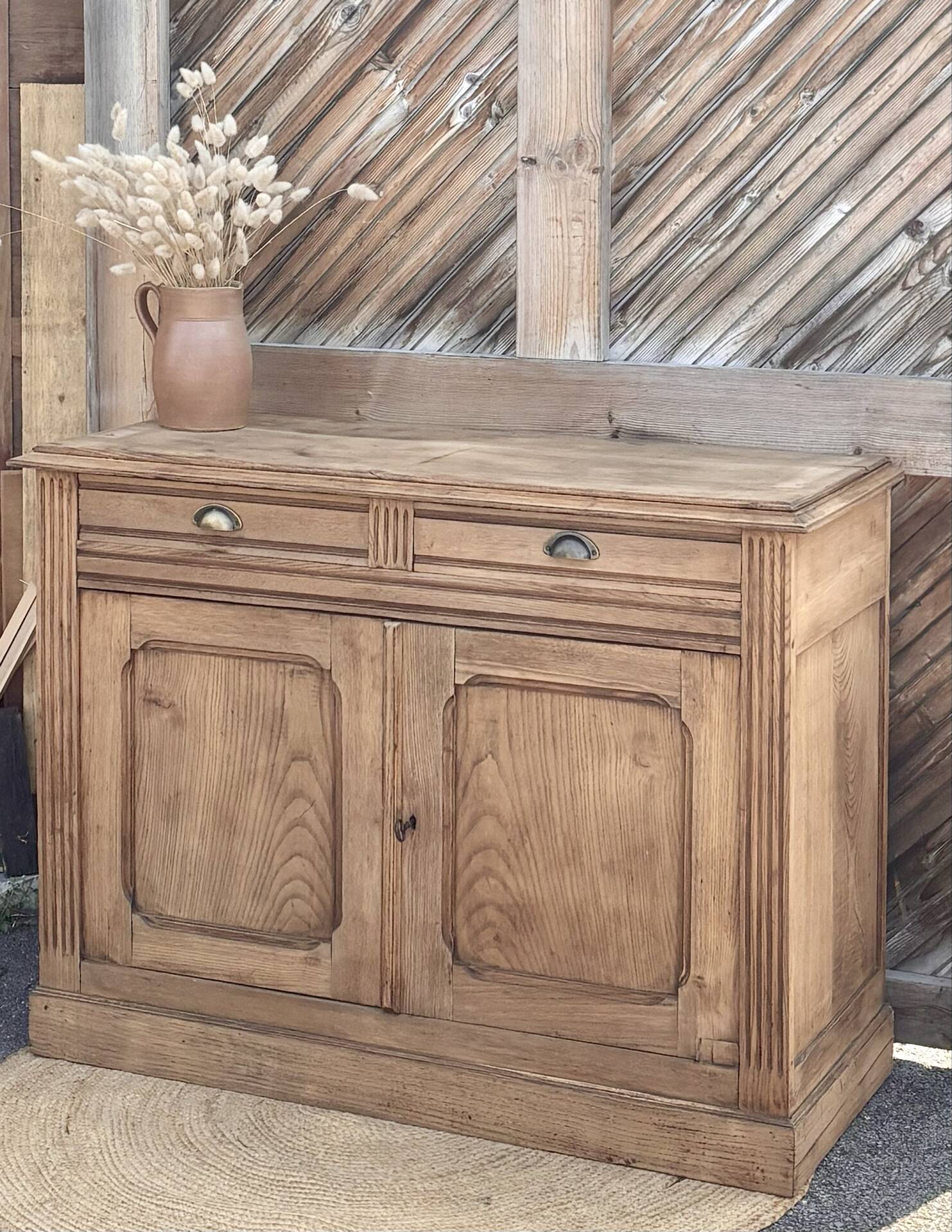 Buffet ancien en chêne massif brut 2 tiroirs - esprit campagne chic