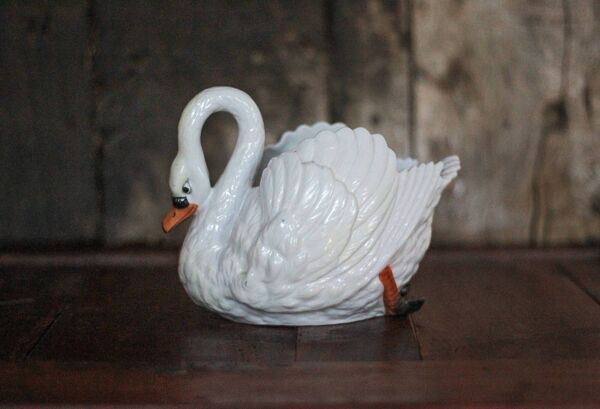 Jardinière céramique cygne, cache-pot cygne, vide poche