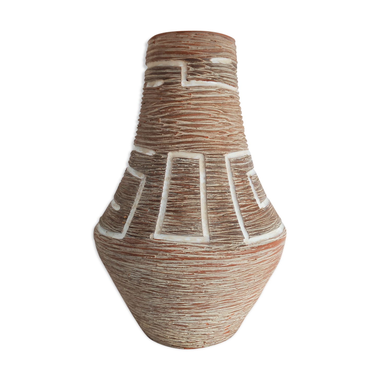 German ceramic vase with geometric patterns with white enamels