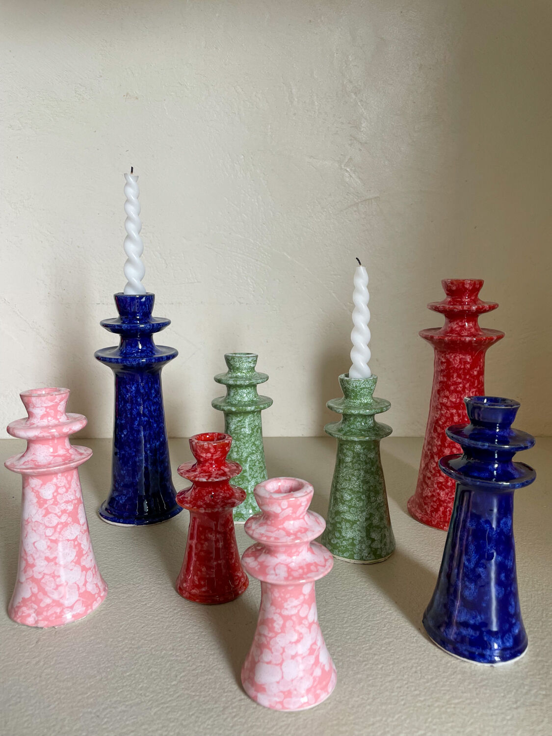 Set of ceramic candle holders tamegroute light green