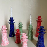 Set of ceramic candle holders tamegroute light green