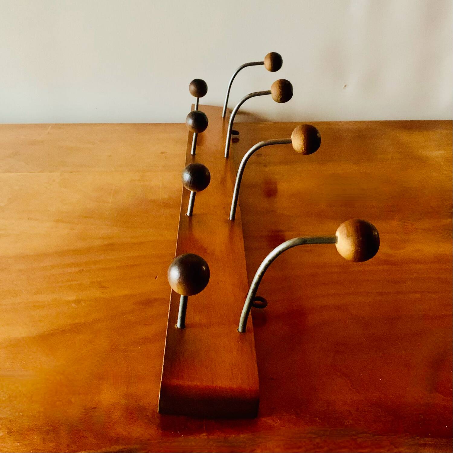 Vintage wooden wall coat rack - 8 balls