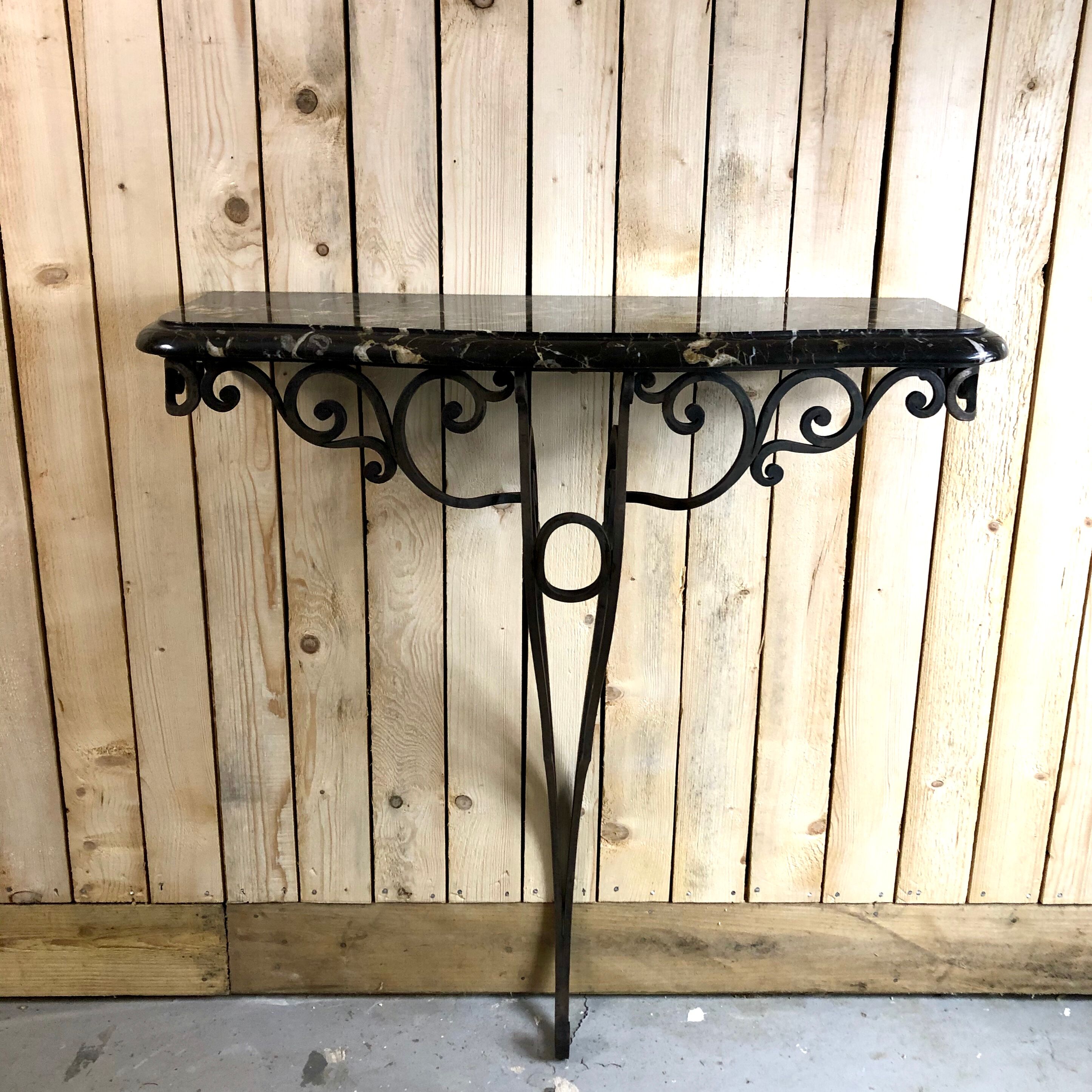 Console murale Art deco - fer forgé et marbre noir