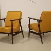 Pair of armchairs Henryk lily 300-190s 1970s yellow fabric