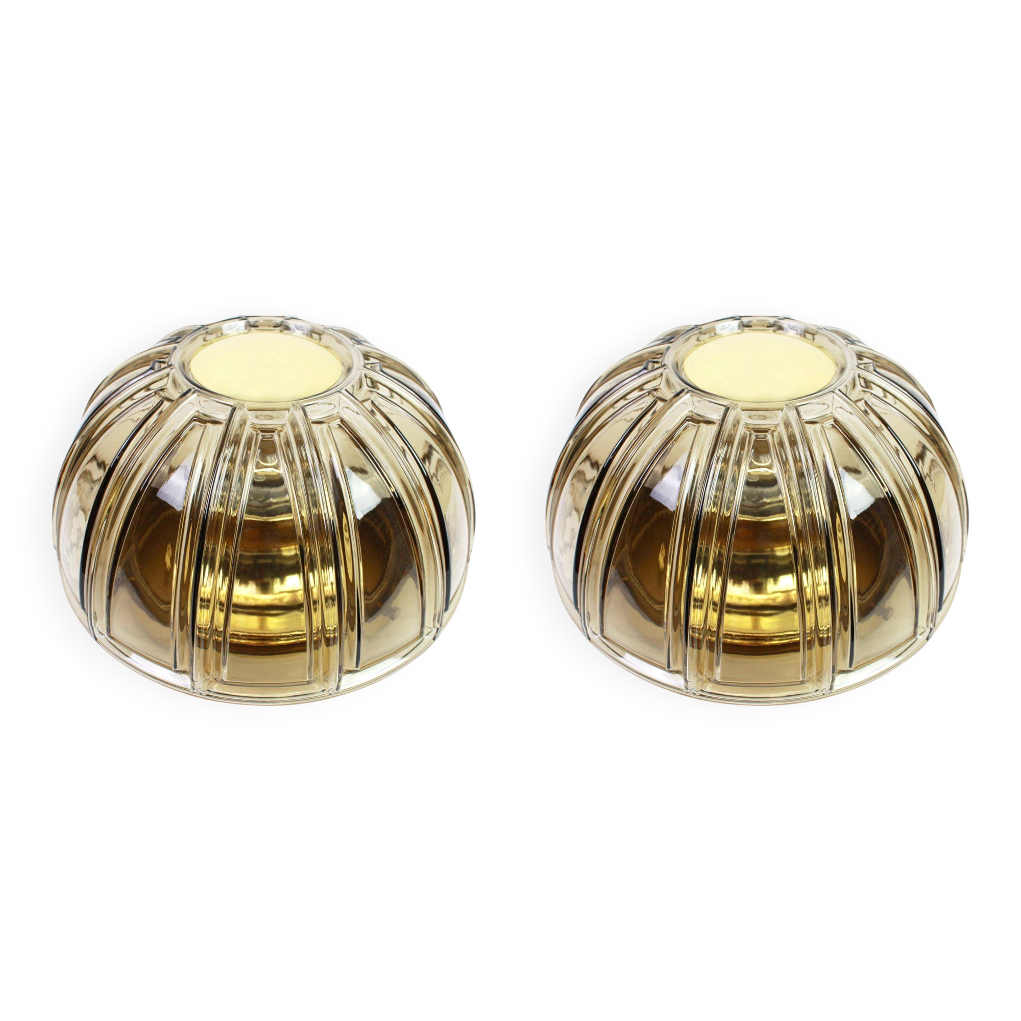 Pair of wall sconces in brass and amber glass by Limburg, Germany, 1960s.