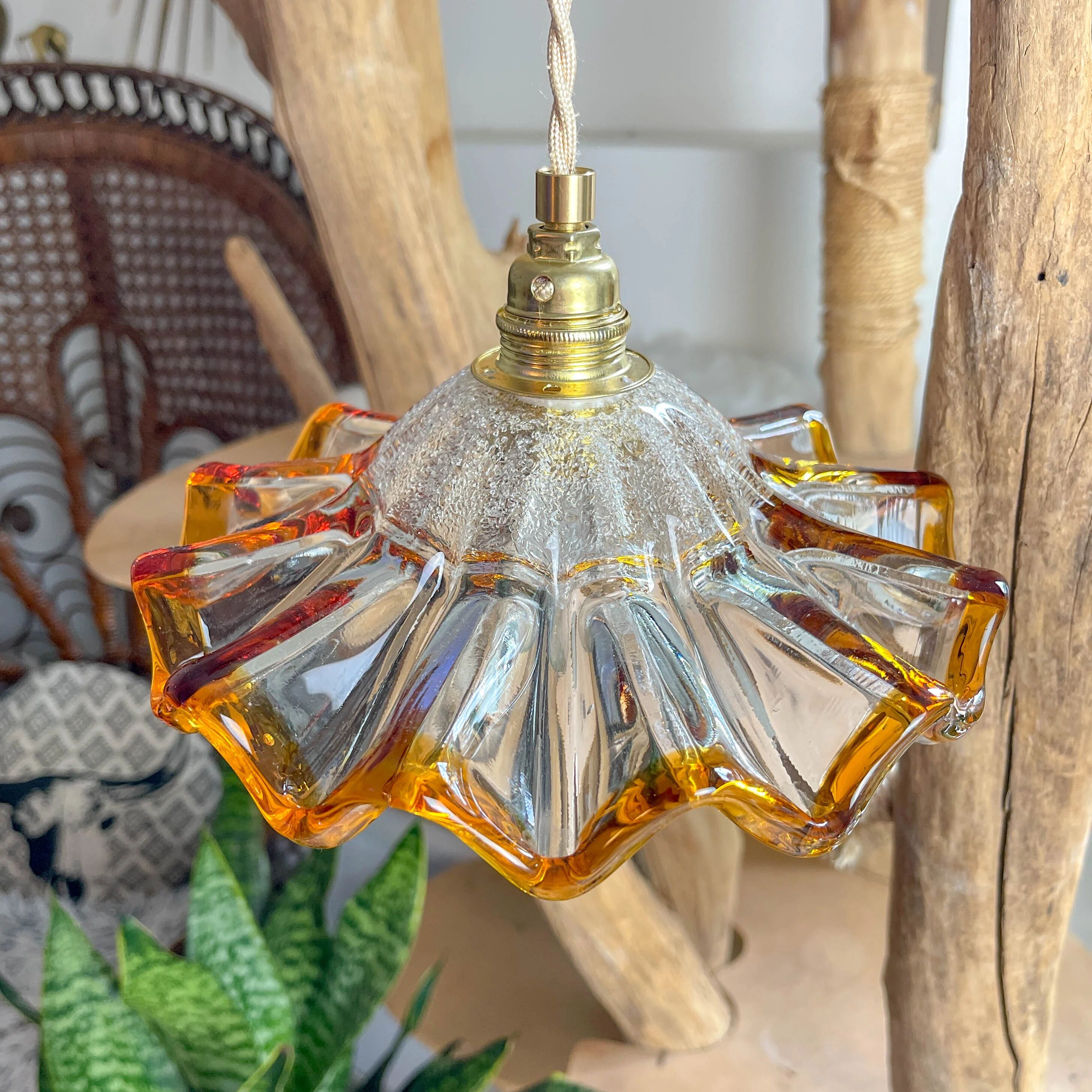 Suspension baladeuse abat-jour en verre Murano vintage – Lumière douce – Personnalisable