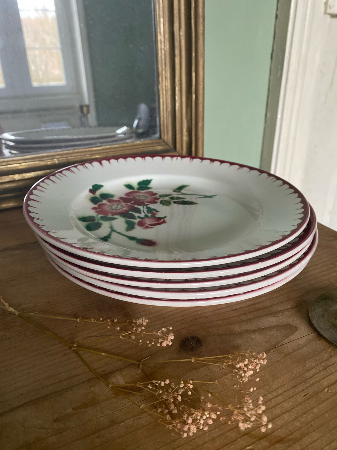 Set of 5 old flat plates Epernay Sarreguemines Digoin