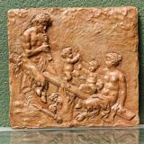 Terracotta bas-relief, satyrs, signed Clodion.