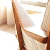 Scandinavian armchair in beige and white striped fabric