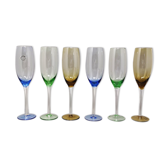 1970s Astonishing Set of Six Murano Glasses by Nason. Made in Italy