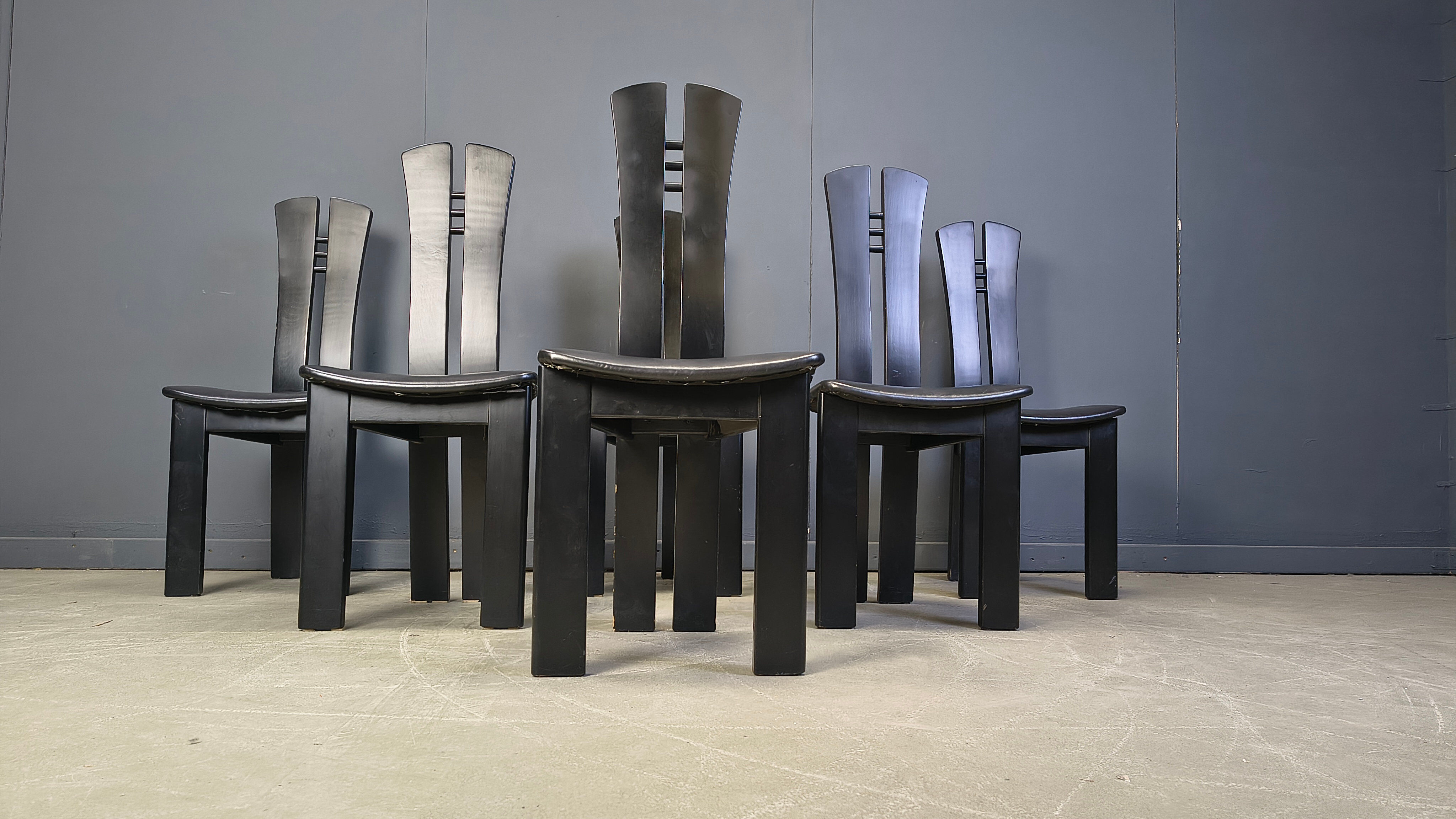 Post modern wooden dining chairs, 1980s - set of 6