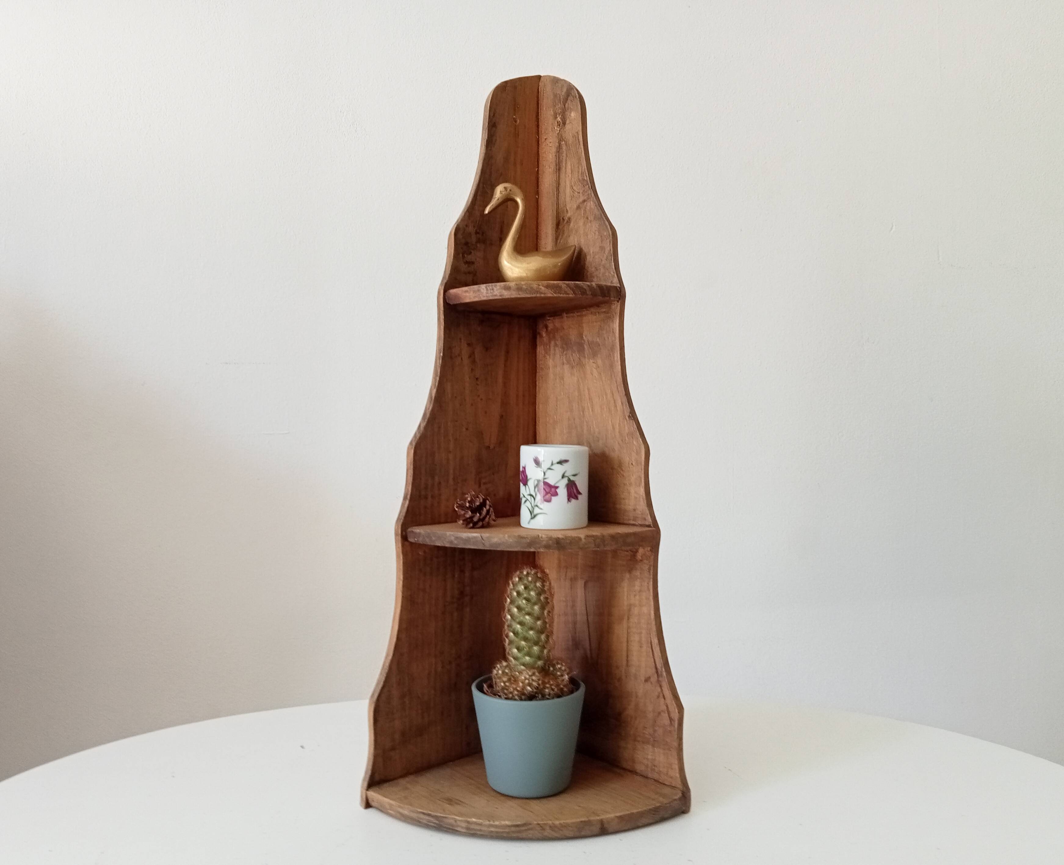 Antique wooden corner wall shelf