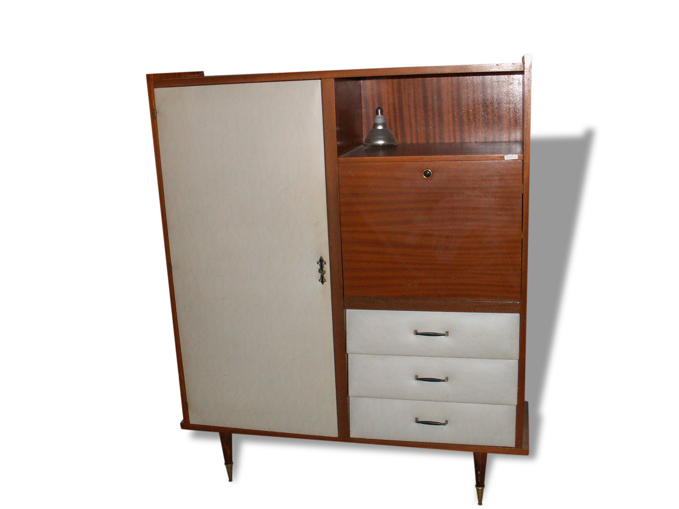 Furniture wood and leatherette vintage wardrobe-chest of drawers-Secretary