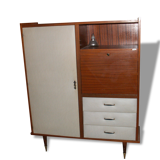 Furniture wood and leatherette vintage wardrobe-chest of drawers-Secretary