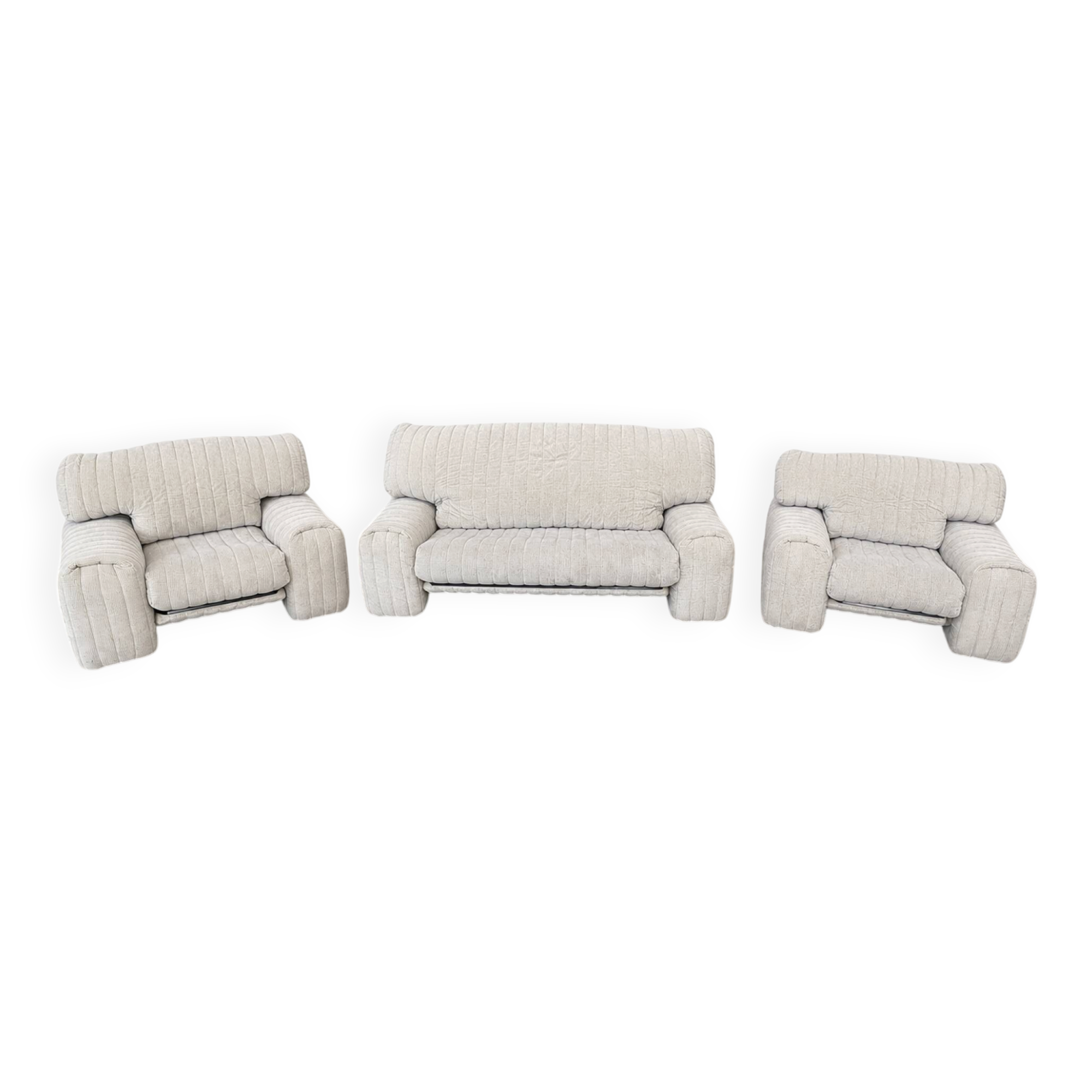 Rare salon vintage Ligne Roset – Made in France – Canapé & 2 fauteuils