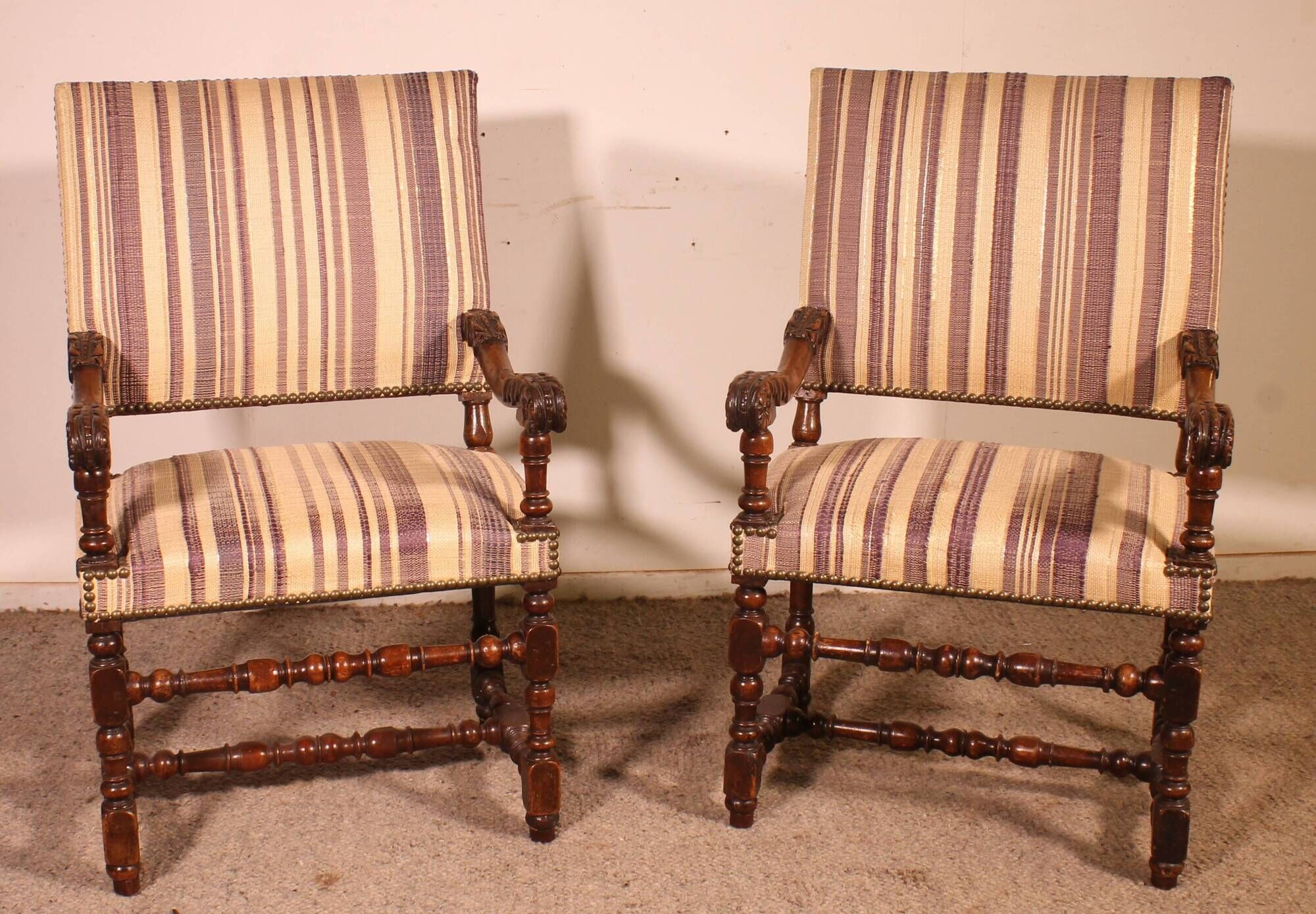 pair of Louis XIII period walnut armchairs - 17th century