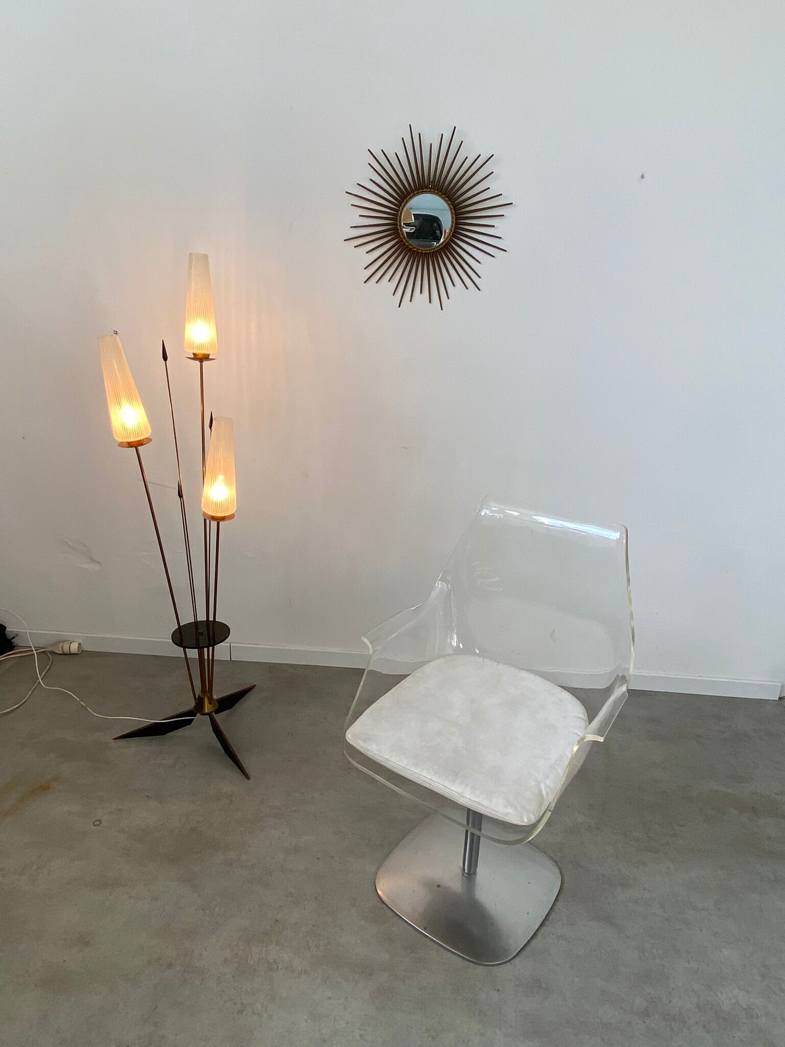 Old swivel desk chair plexiglass and steel design from the 70s