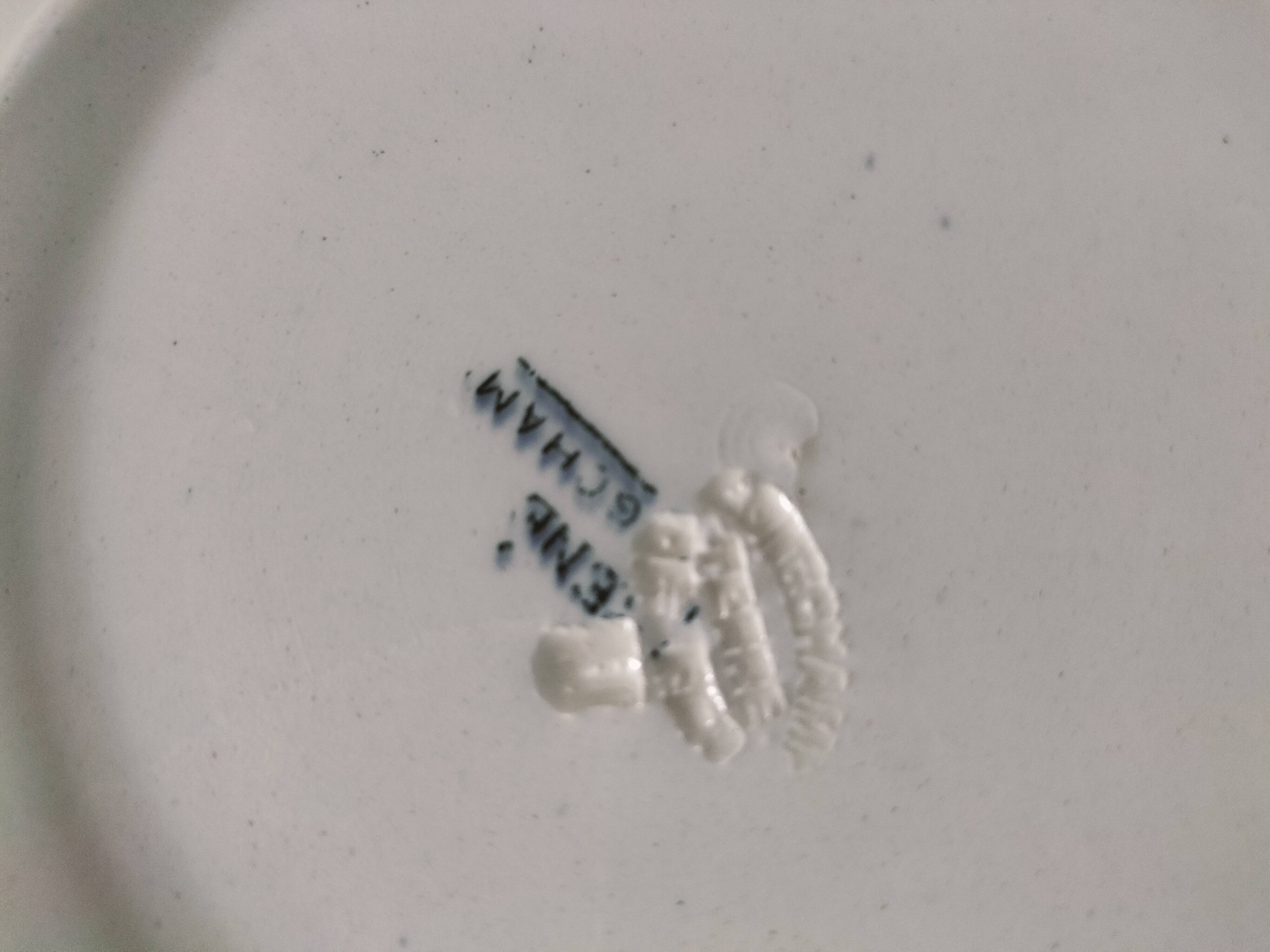 Trio of plates (2 soup plates, 1 dinner plate) Longchamp René, duck egg blue decoration