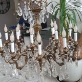 Lustre ancien en bronze et cristal