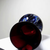 Large vintage purple art glass vase with silver glitter inclusions.