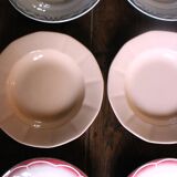 6 mismatched deep plates pairs Digoin Sarreguemines red blue pink