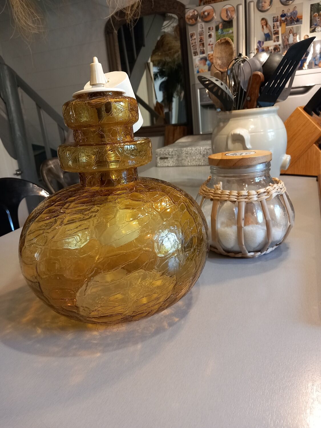 Vintage molded glass pendant light