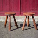 Pair of vintage stools, wooden stool, tripod stool, plant holder